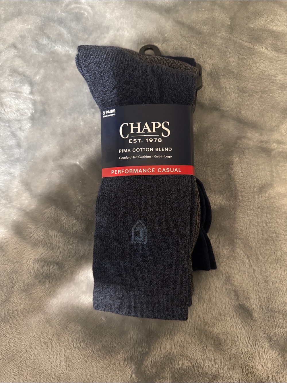 CHAPS Men's Pima Cotton Blend Dark Gray Performance Casual Socks - 3 Pairs